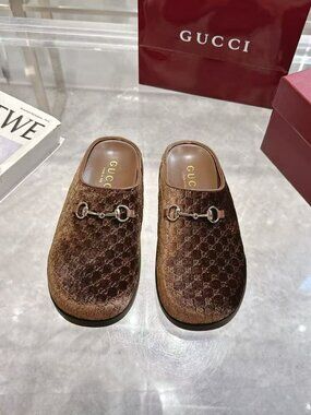 Gucci Brown Velvet GG Horsebit Slip‑On Mule Clogs